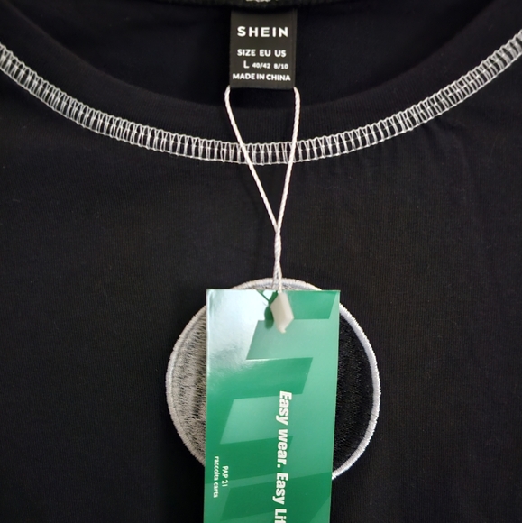 SHEIN EZwear Yin And Yang Pattern Stitch Embroidery Crop Tee - Picture 3 of 4